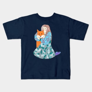 Girl Hugging A Fox Kids T-Shirt